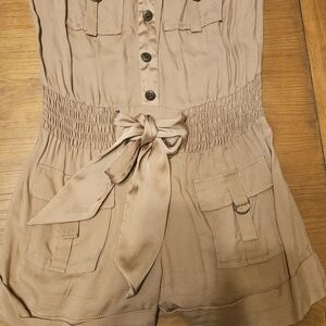 Candie's Beige Button-Up Romper with Belt